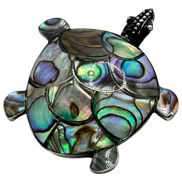 Vintage 925 Sterling Silver and Abalone Turtle Shell Pendant Brooch Pin - Picture 1 of 5